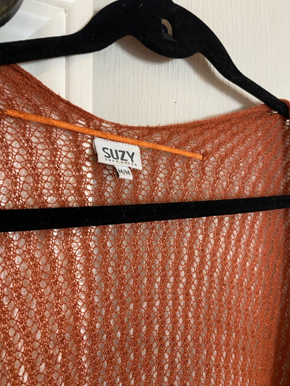 Rust Open-Knit Fringe open front Coverup - Picture 2 of 6